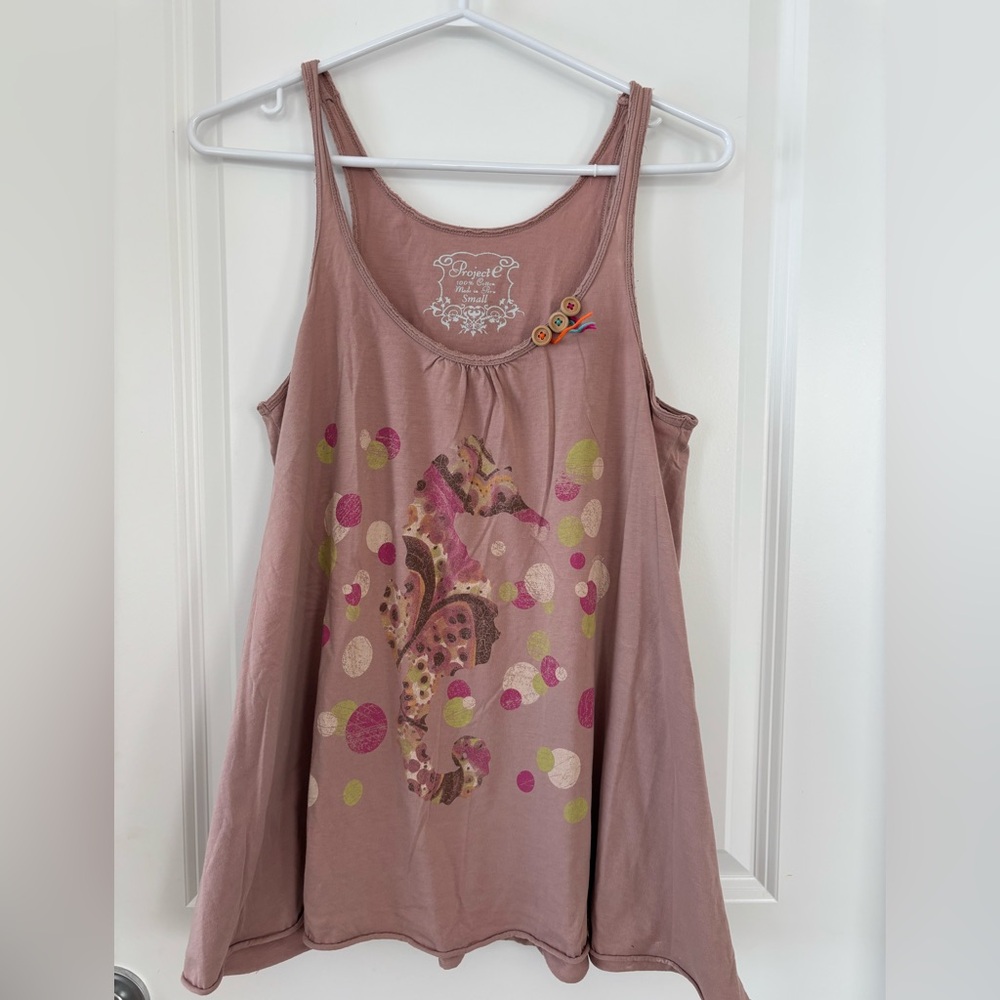 Project E Pink Tank with Colorful Seahorse Design